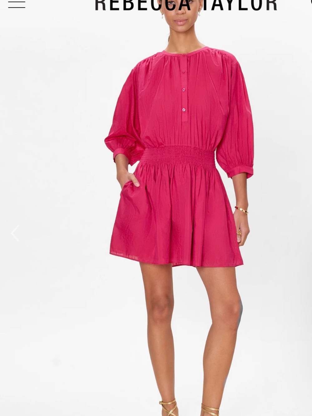 Rebecca Taylor Fuchsia Smocked-Waist Mini Dress
